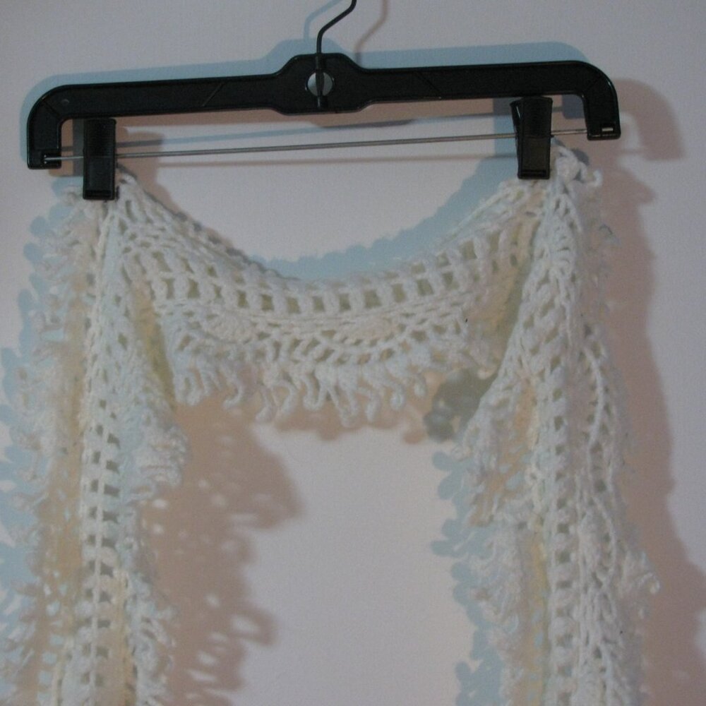** White Knit Scarf Open Knit 58" Long - Picture 2 of 2